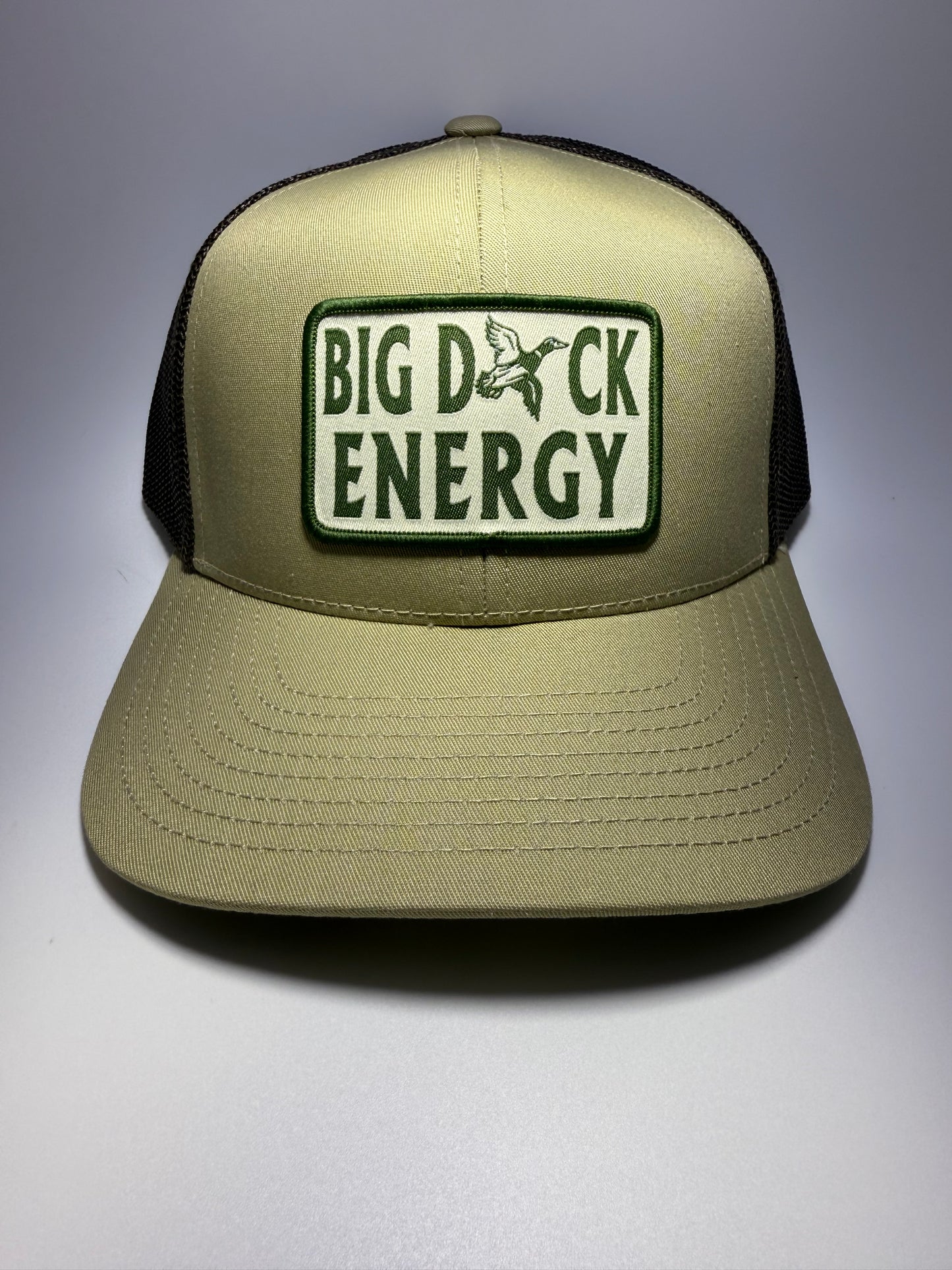 Big Duck Energy Sublimated Patch on a Khaki/Brown Trucker Hat