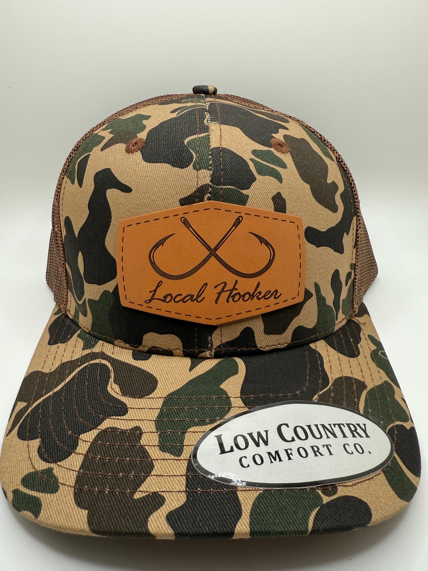 Local Hooker Leather Patch on a OSC/Brown Trucker Hat