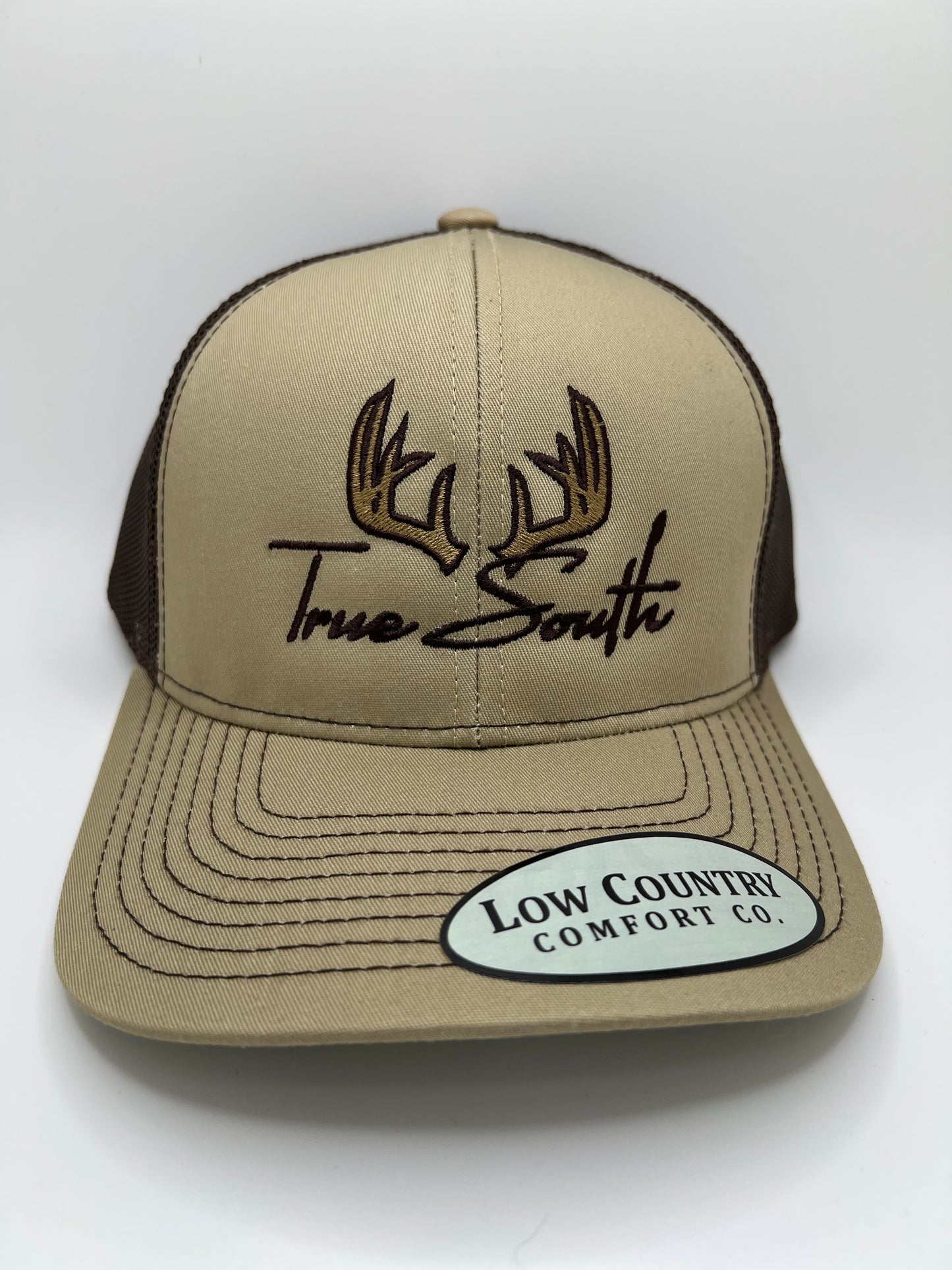 True South Deer Antler Embroidery on a Khaki/Brown Trucker Hat