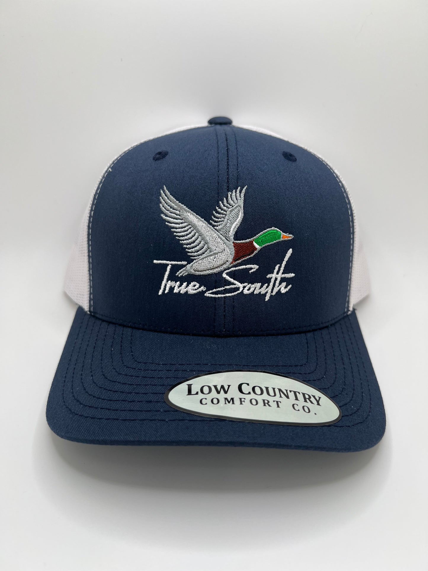 True South Duck Embroidery on a Navy/White Trucker Hat