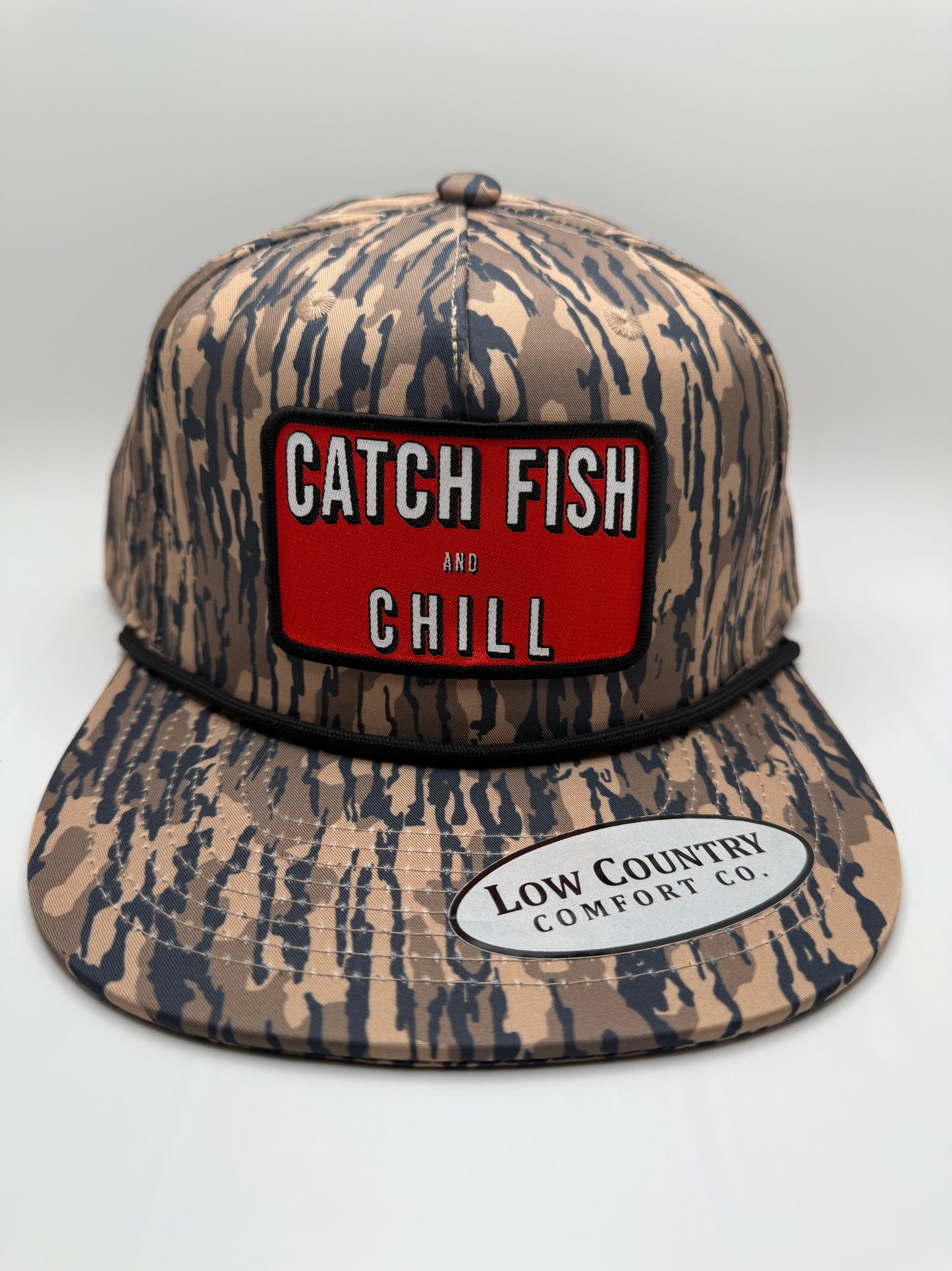 Catch Fish and Chill Sublimated Patch on a BL 5 Panel Performance Rope Hat