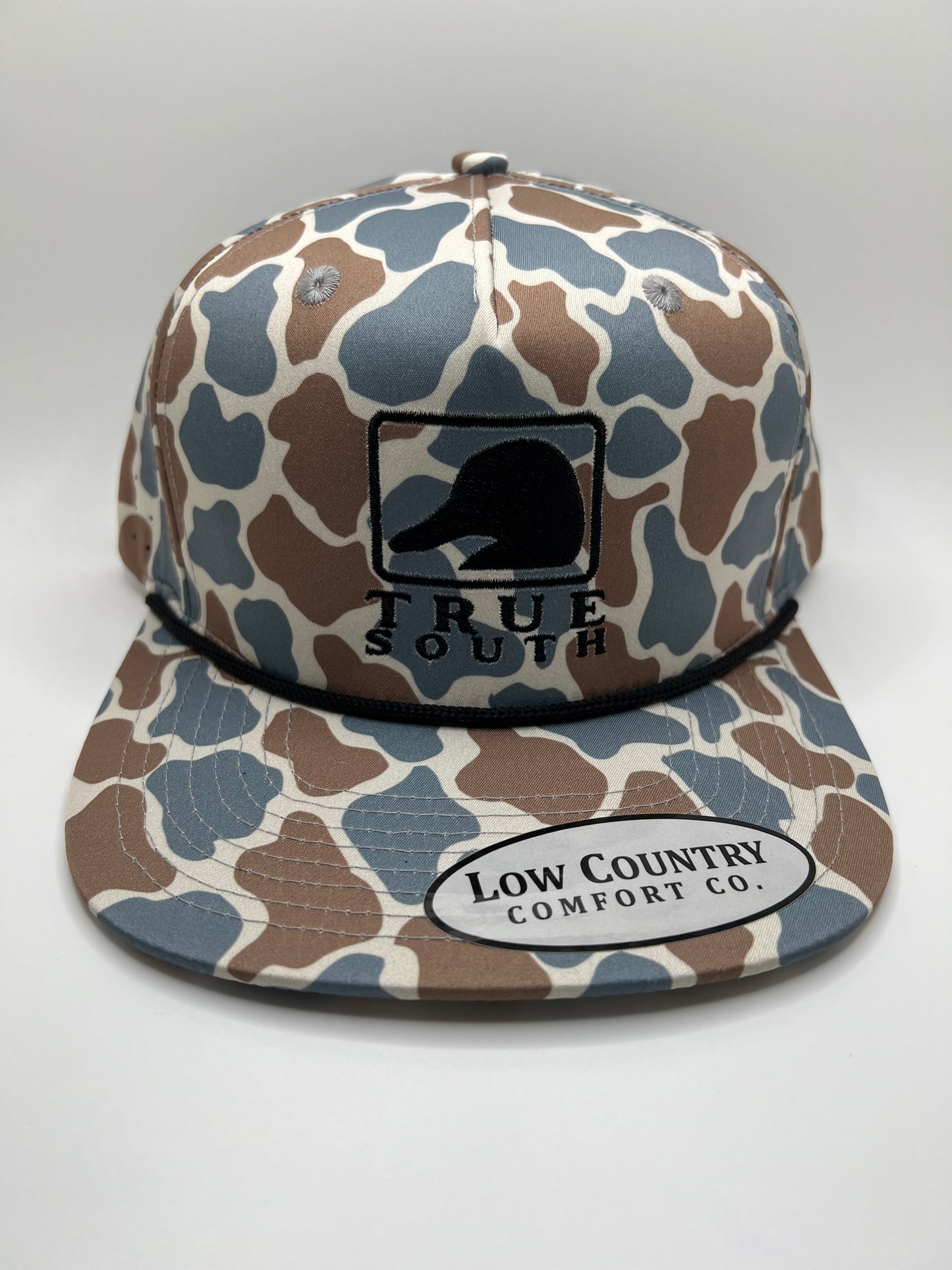 True South Square Duck Embroidery on a Blue Camo 5 Panel Performance Rope Hat