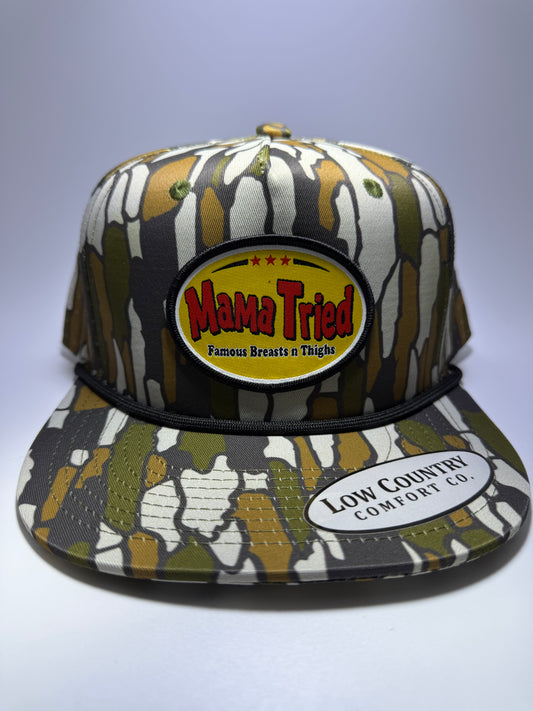 Mama Tried Patch on a Riverbed Threads Green/White Camo 5 Panel Performance Rope Hat