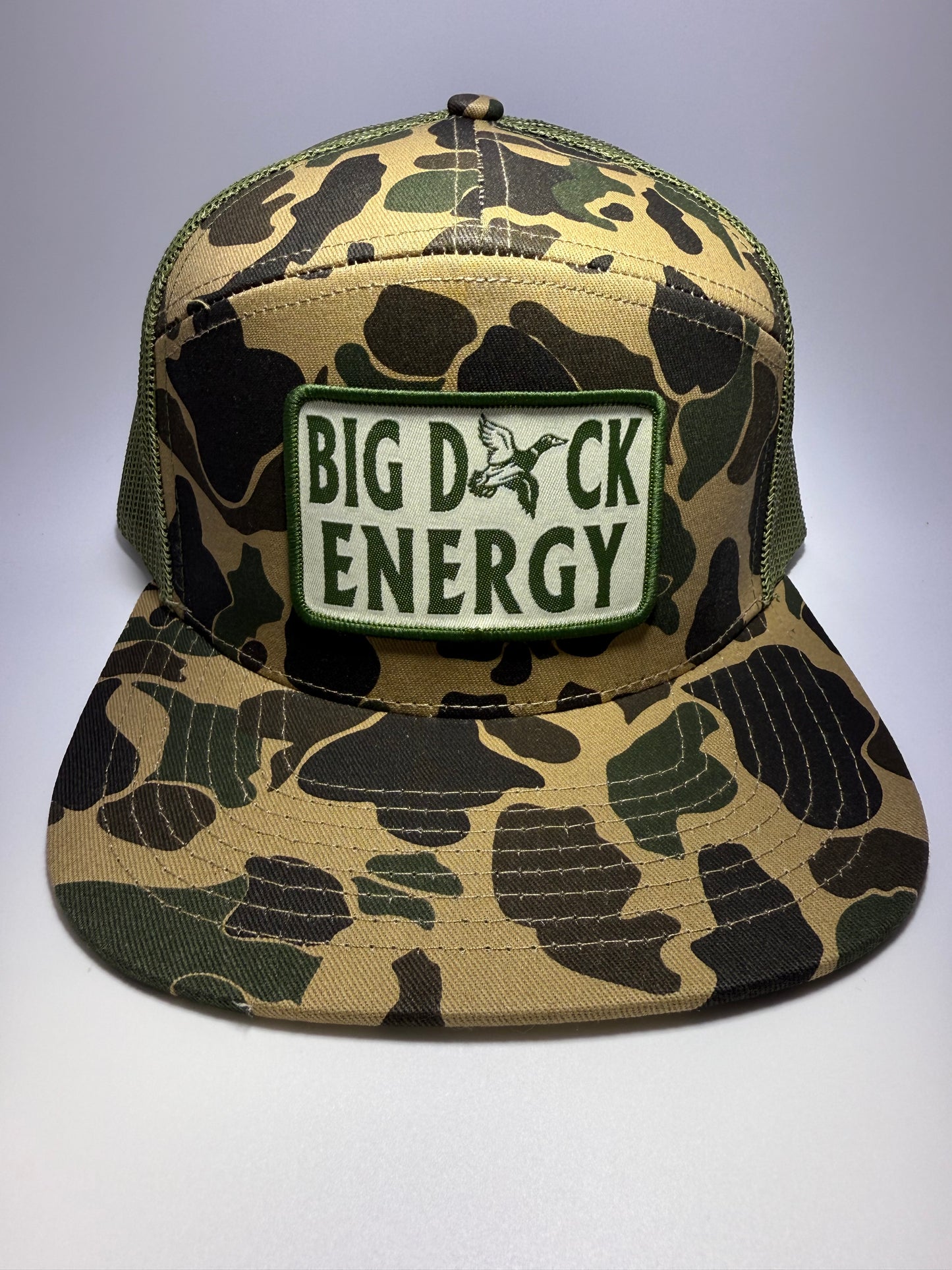 Big Duck Energy Sublimated Patch on a Riverbed Threads OS Camo 7 Panel Hat