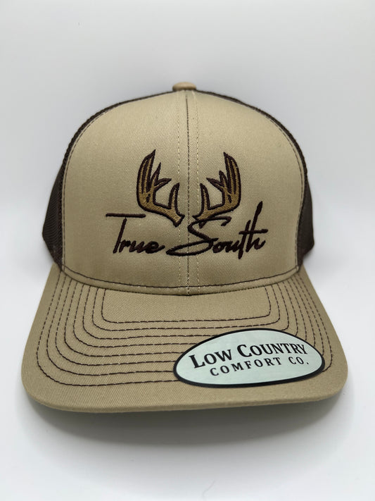 True South Deer Antler Embroidery on a Khaki/Brown Trucker Hat