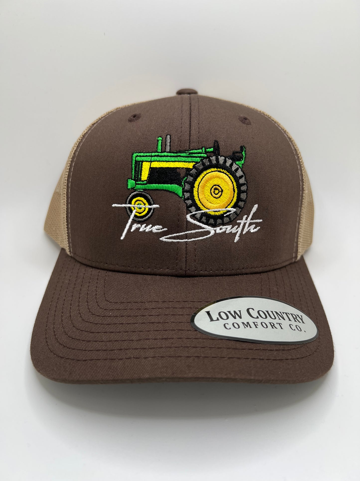 True South Green Tractor Embroidery on a Brown/Khaki Trucker Hat