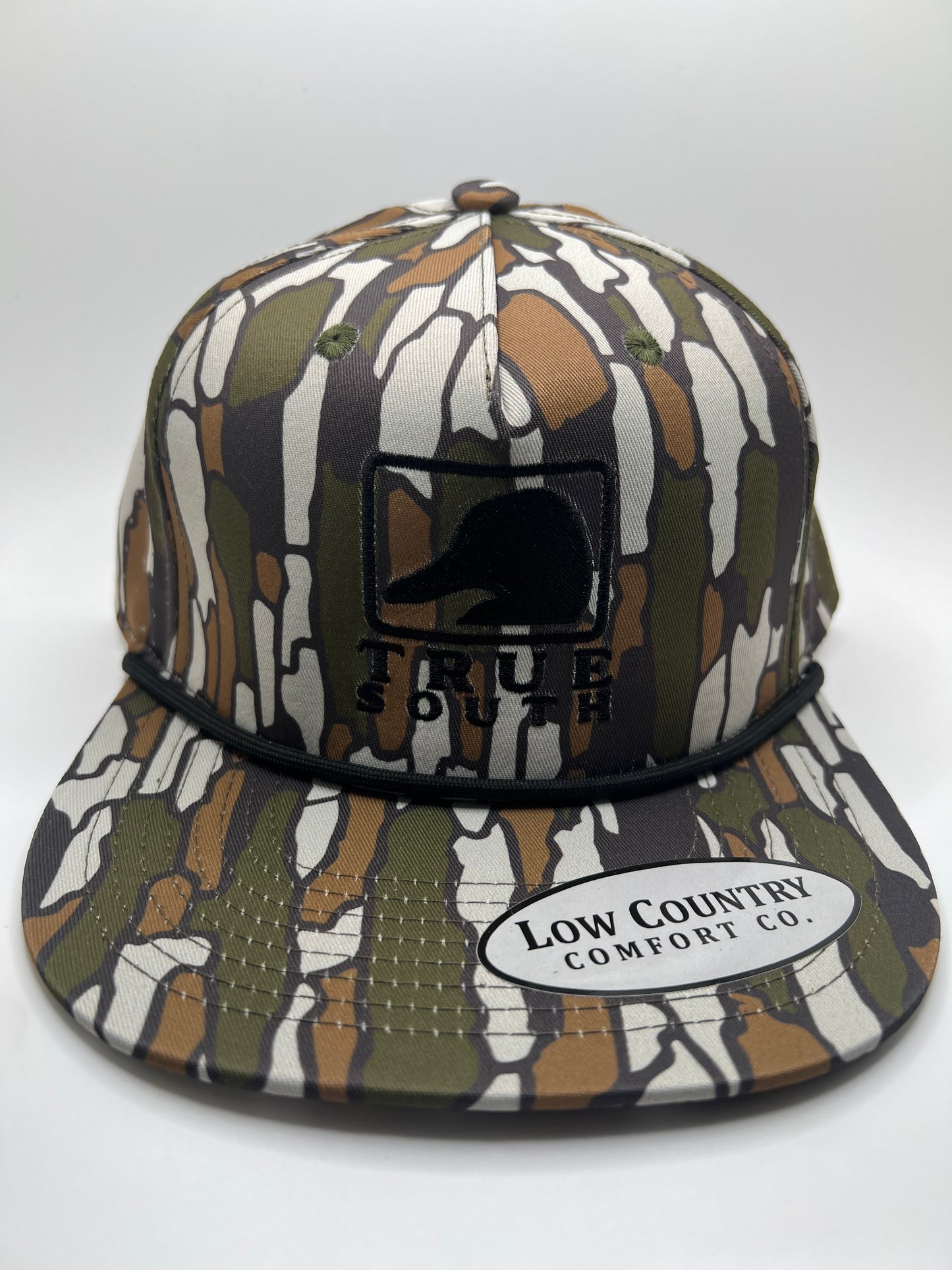True South Square Duck Embroidery on a Green/White Camo 5 Panel Performance Rope Hat