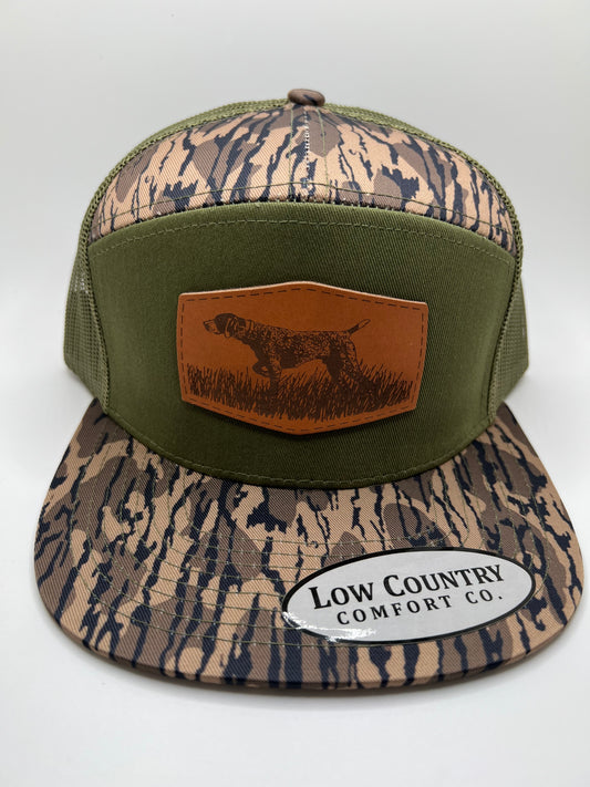 Pointer Dog Leather Patch on a Loden/BL 7 Panel Hat