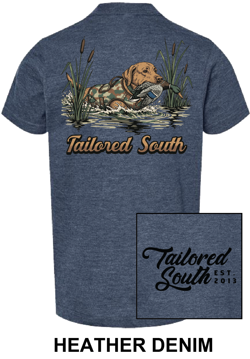 Youth Shirt - TS031Y - Lab Swimming with Duck - Heather Denim