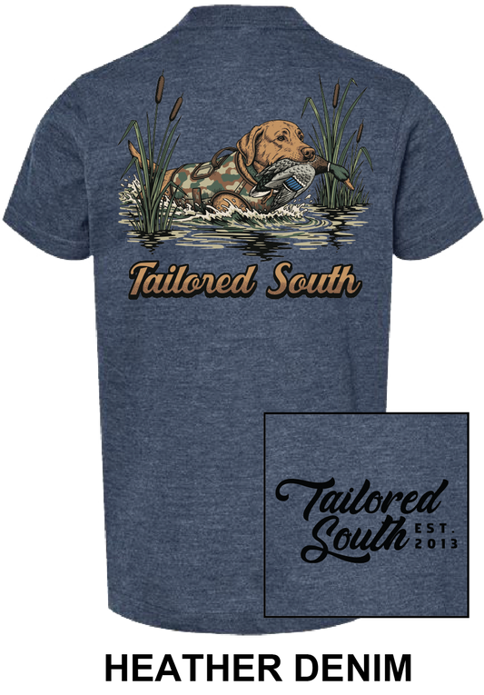 Youth Shirt - TS031Y - Lab Swimming with Duck - Heather Denim